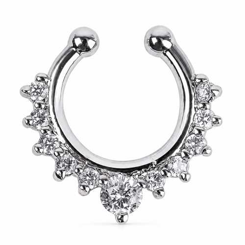 Faux piercing nez à strass couronne argenté sans piercing