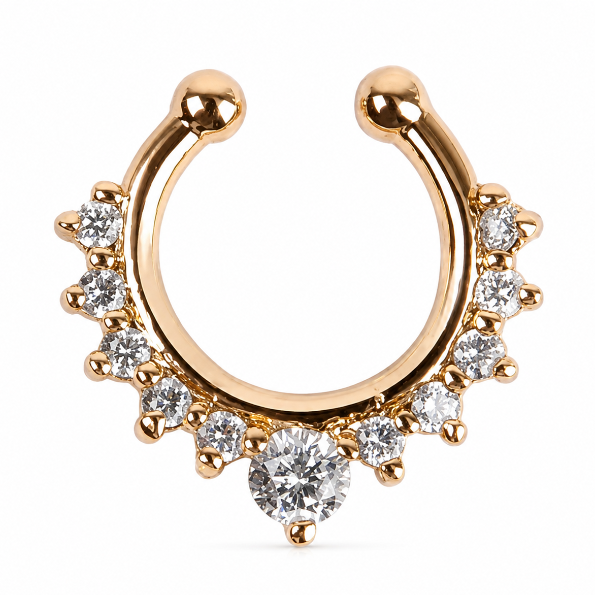 Faux piercing nez à strass couronne doré sans piercing