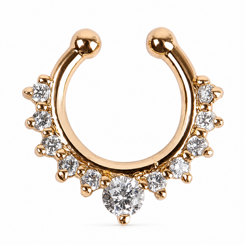 Faux piercing nez à strass couronne doré sans piercing