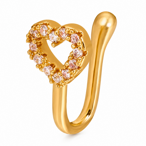 Faux piercing nez cœur ouvert à strass doré sans piercing