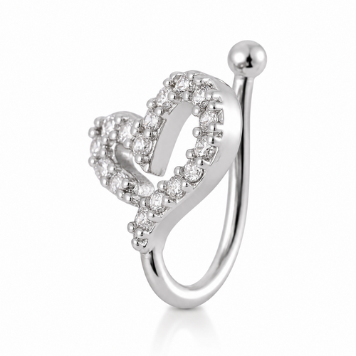 Faux piercing nez cœur à strass argenté sans piercing
