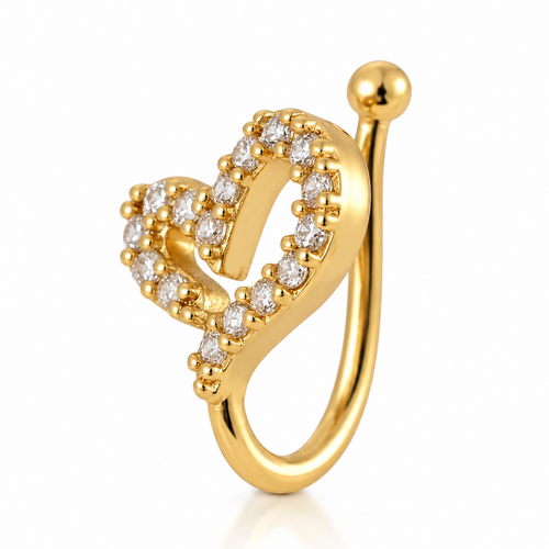 Faux piercing nez cœur à strass doré sans piercing