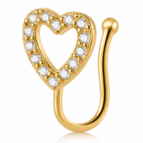 Faux piercing nez cœur ouvert à strass doré sans piercing