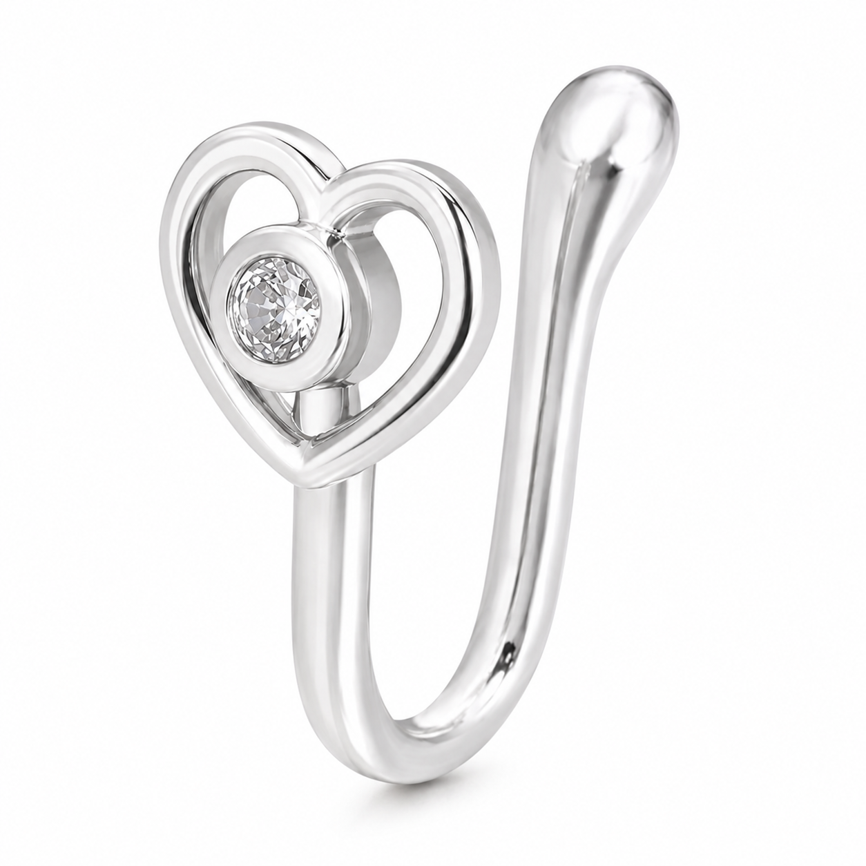 Faux piercing nez double cœur à strass central argenté sans piercing