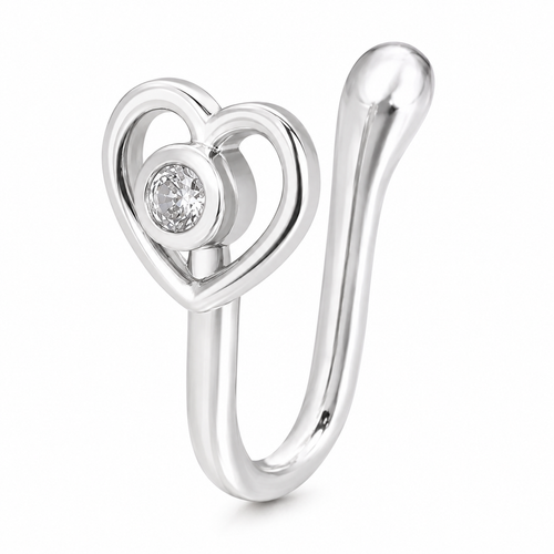 Faux piercing nez double cœur à strass central argenté sans piercing