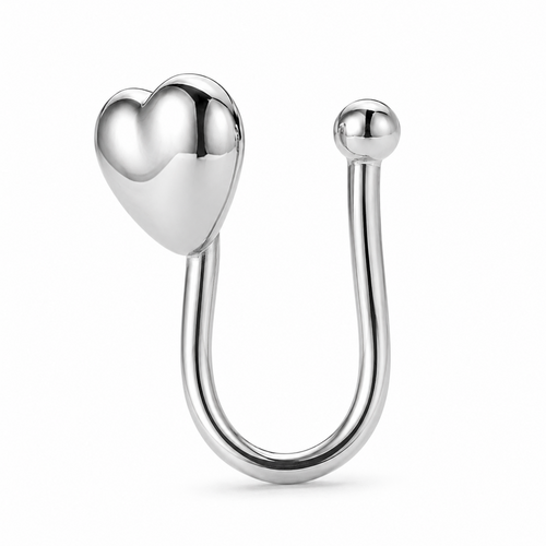 Faux piercing nez cœur lisse argenté sans piercing
