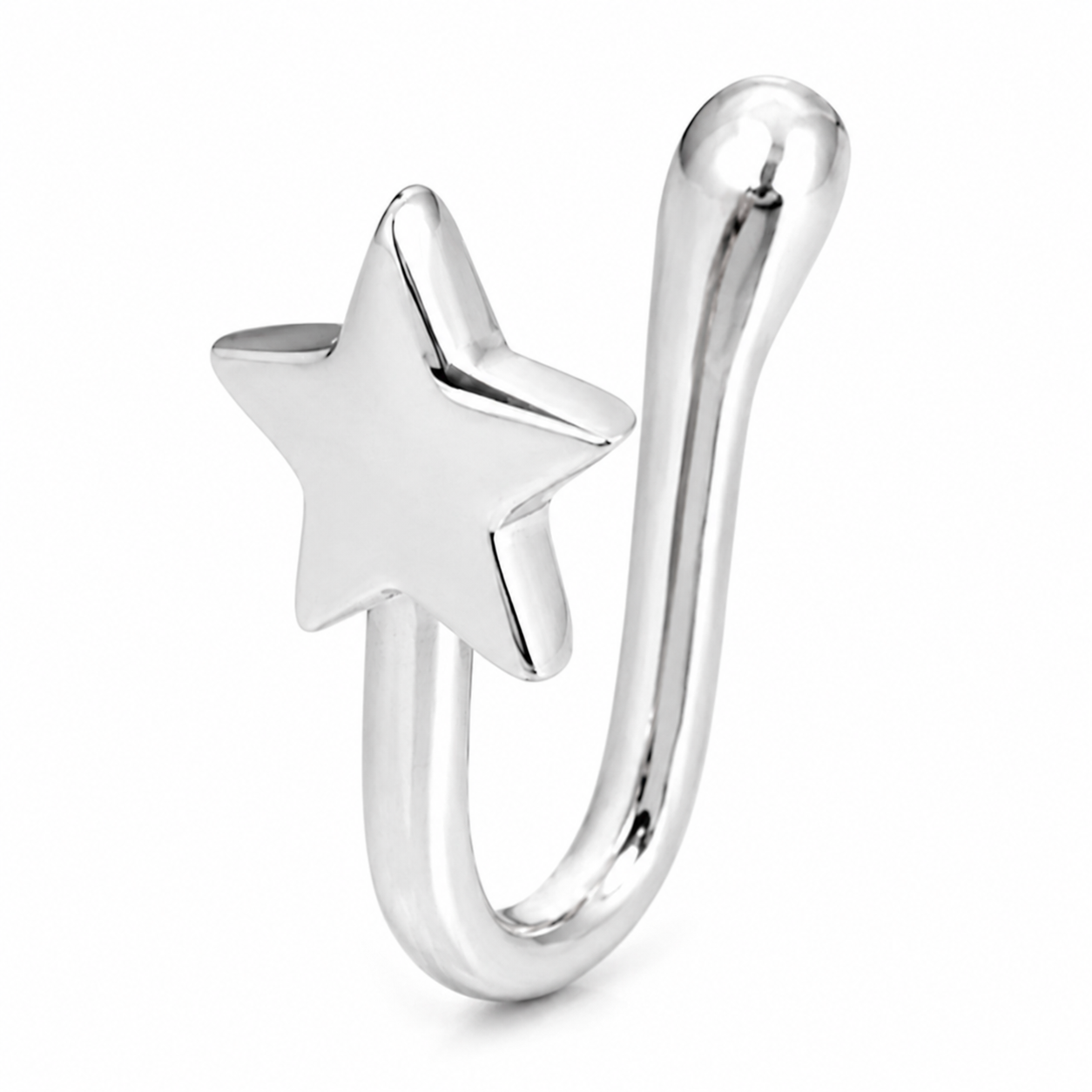 Faux piercing nez étoile lisse argenté sans piercing