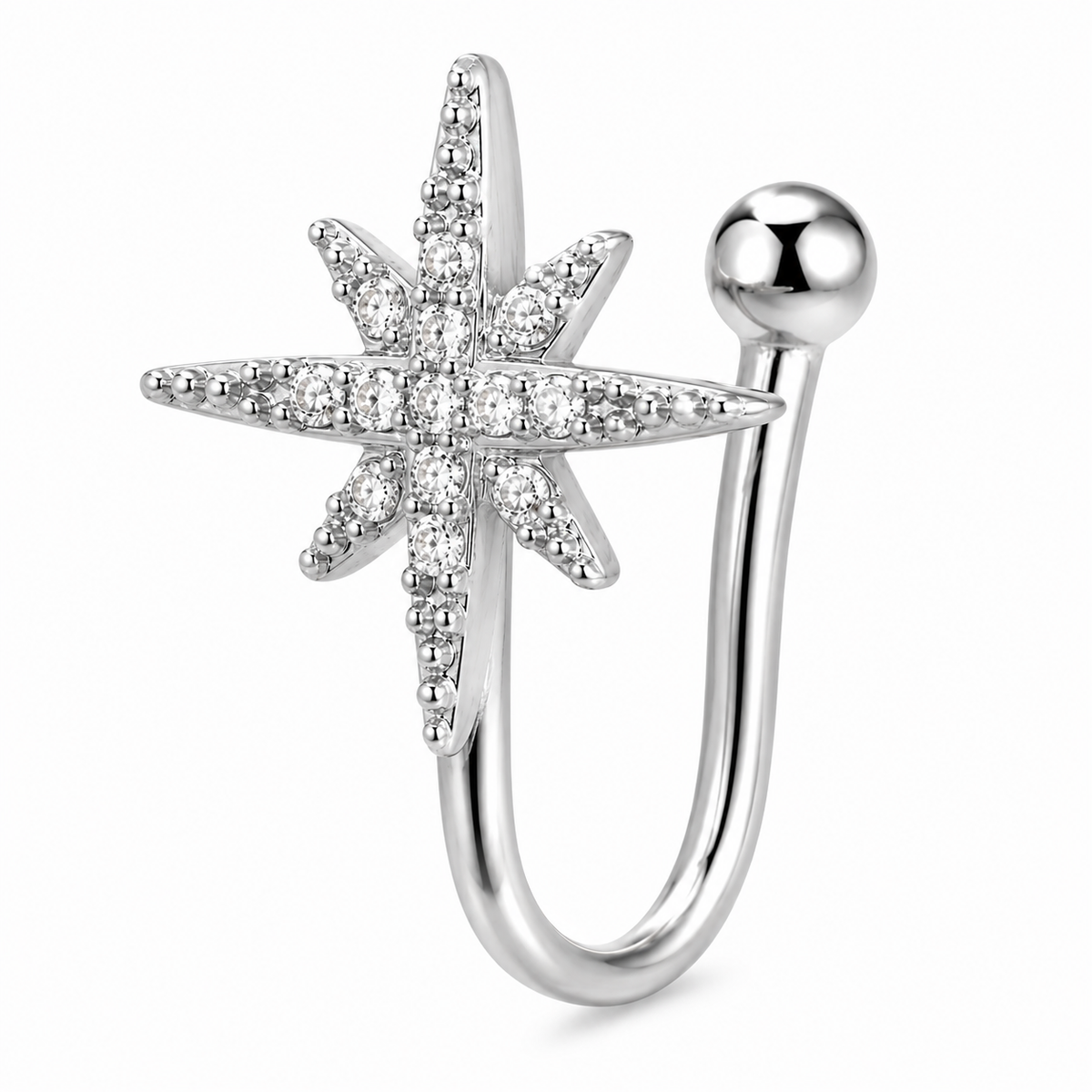 Astralia, faux piercing nez argenté, huit branches perlées