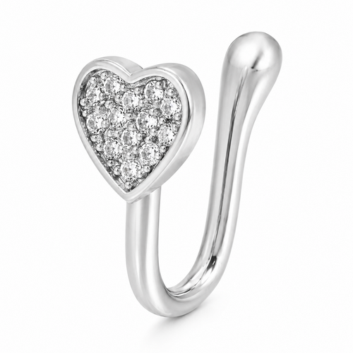 Faux piercing nez cœur pavé de strass argenté sans piercing