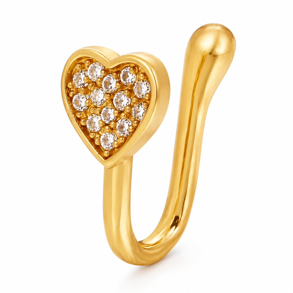 Faux piercing nez cœur pavé de strass doré sans piercing
