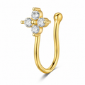 Faux piercing nez fleur à quatre strass doré sans piercing