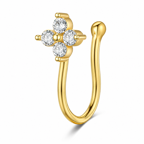 Faux piercing nez fleur à quatre strass doré sans piercing