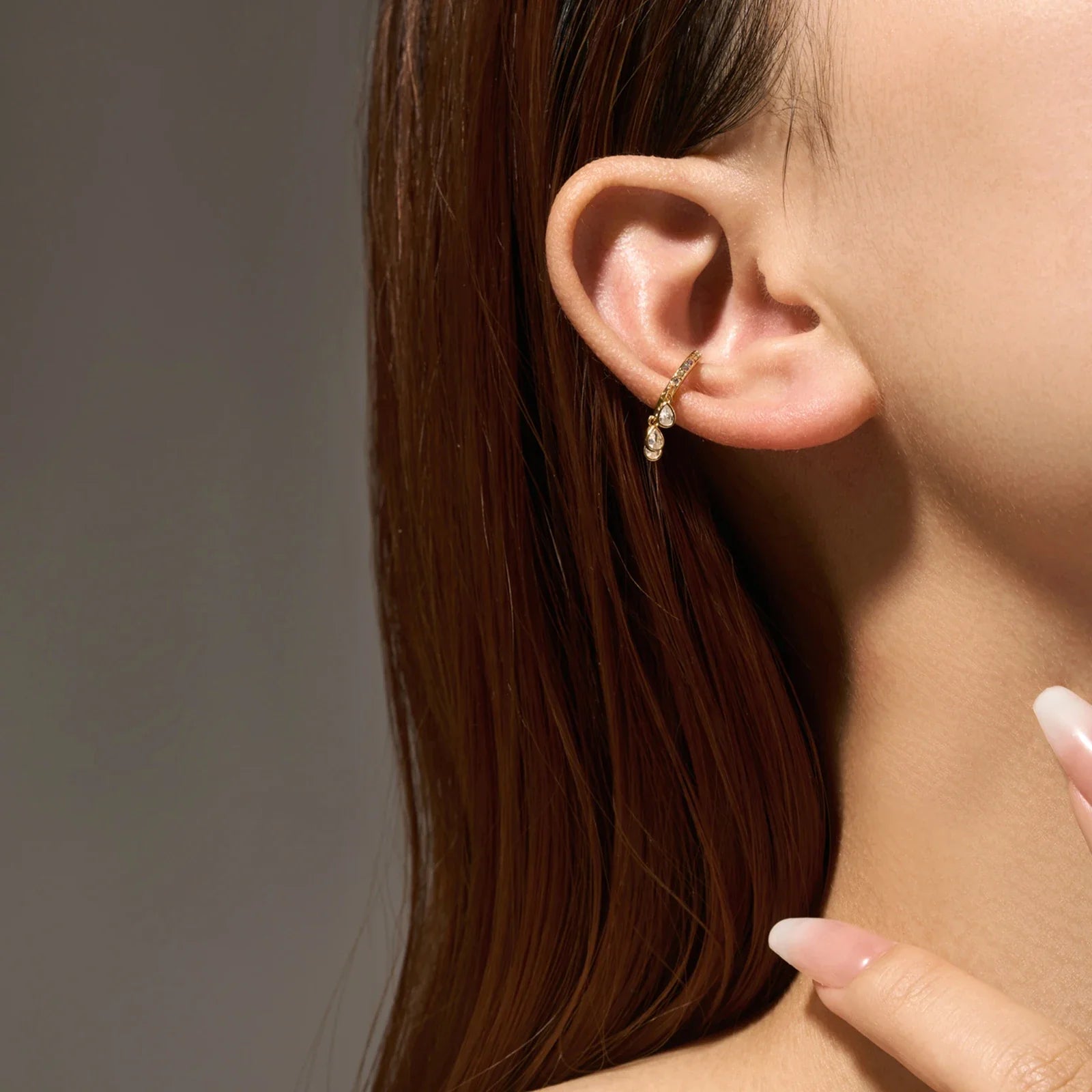 Vue détail ear cuff 3 gouttes pendantes
