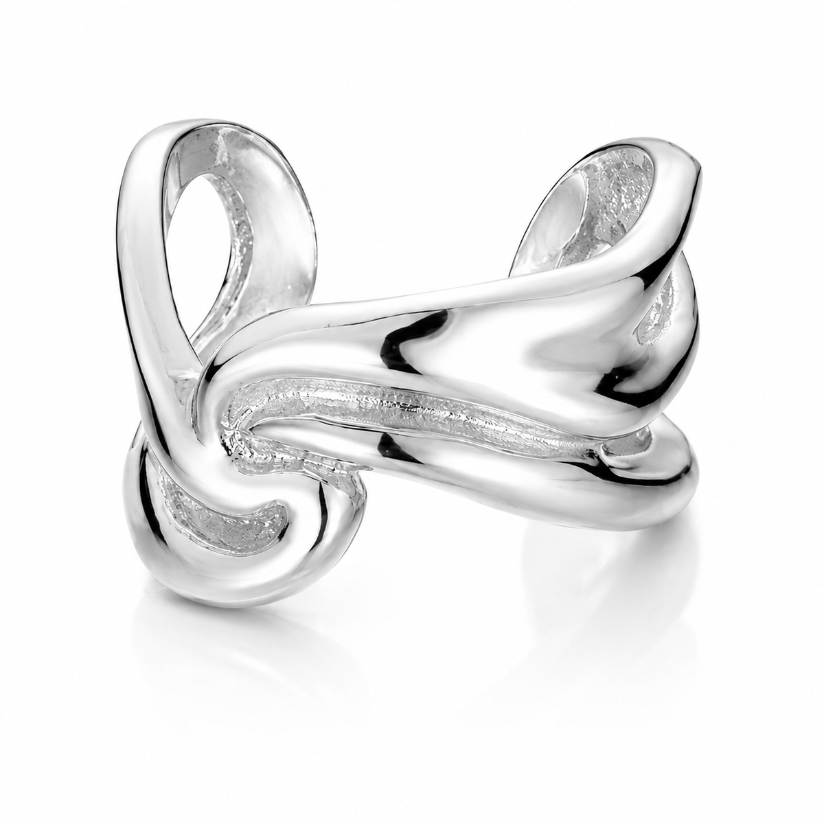 Ear cuff abstrait ligne argenté, volumes irréguliers et brillants