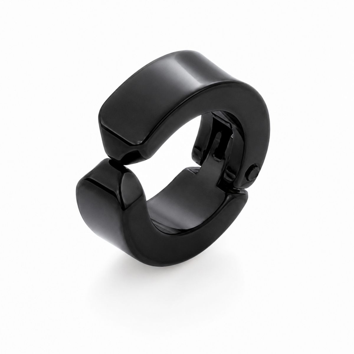 Ear cuff anneau épais noir, bande pleine et laquée
