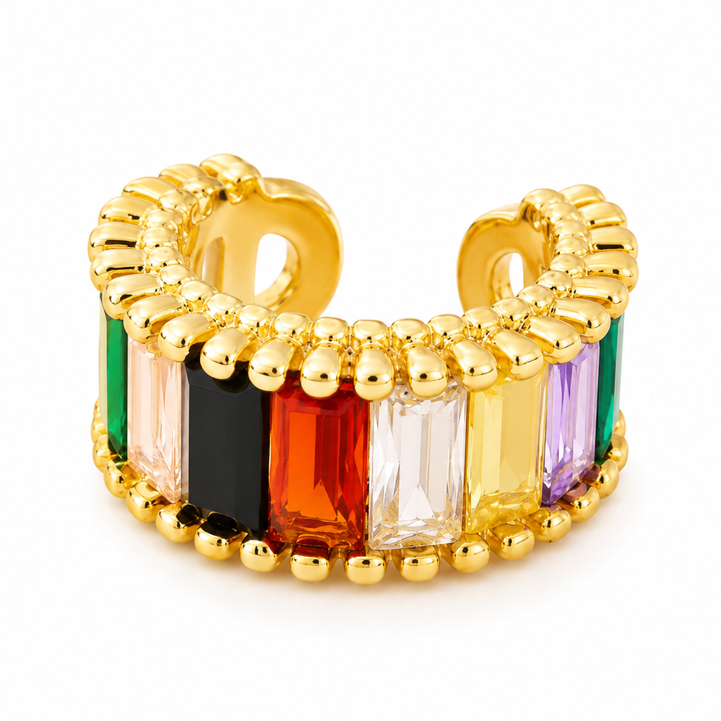 Ear cuff baguettes arc-en-ciel sans piercing