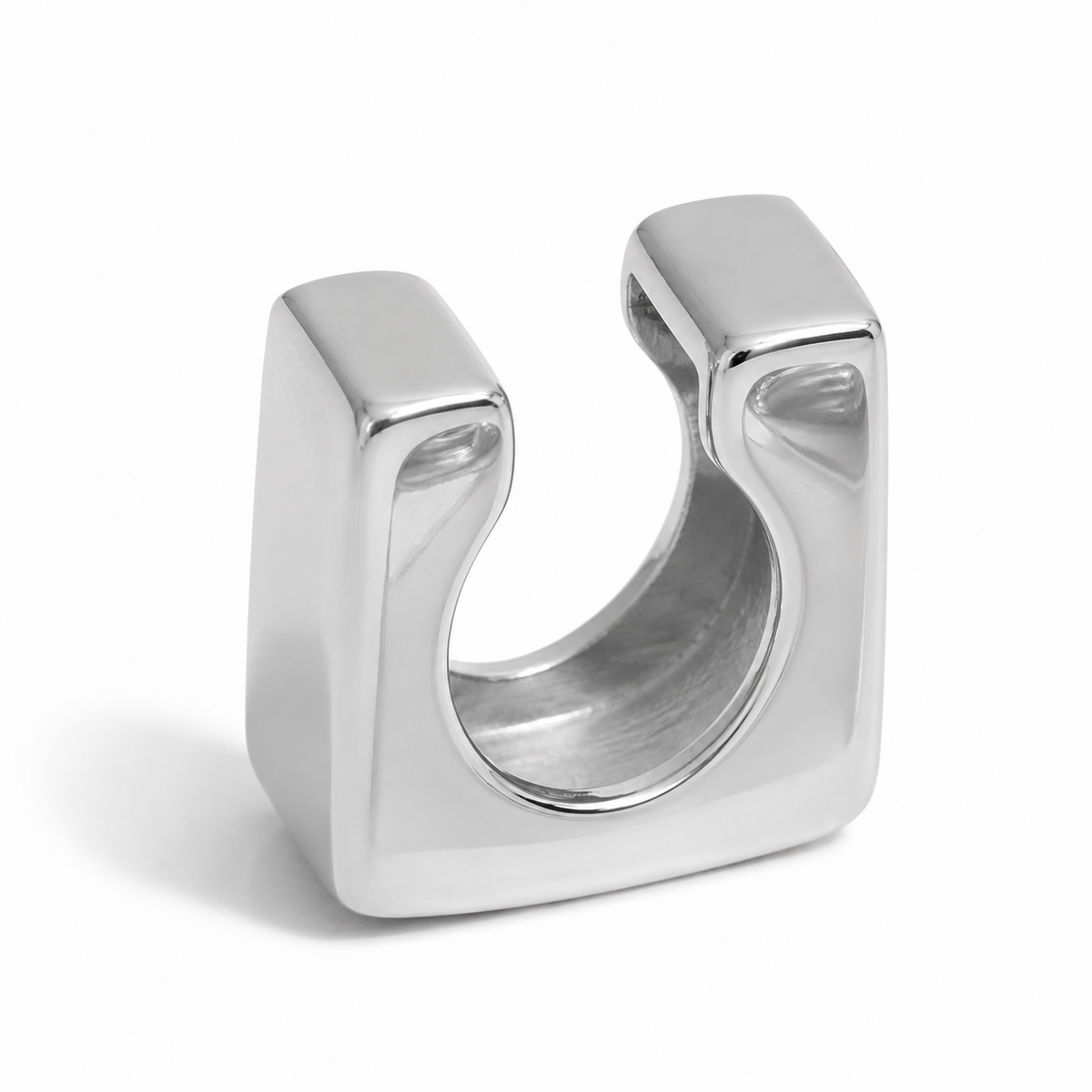 Ear cuff carré argenté, ouverture en U au poli brillant