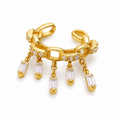 Ear cuff chaîne pampilles rectangle doré sans piercing