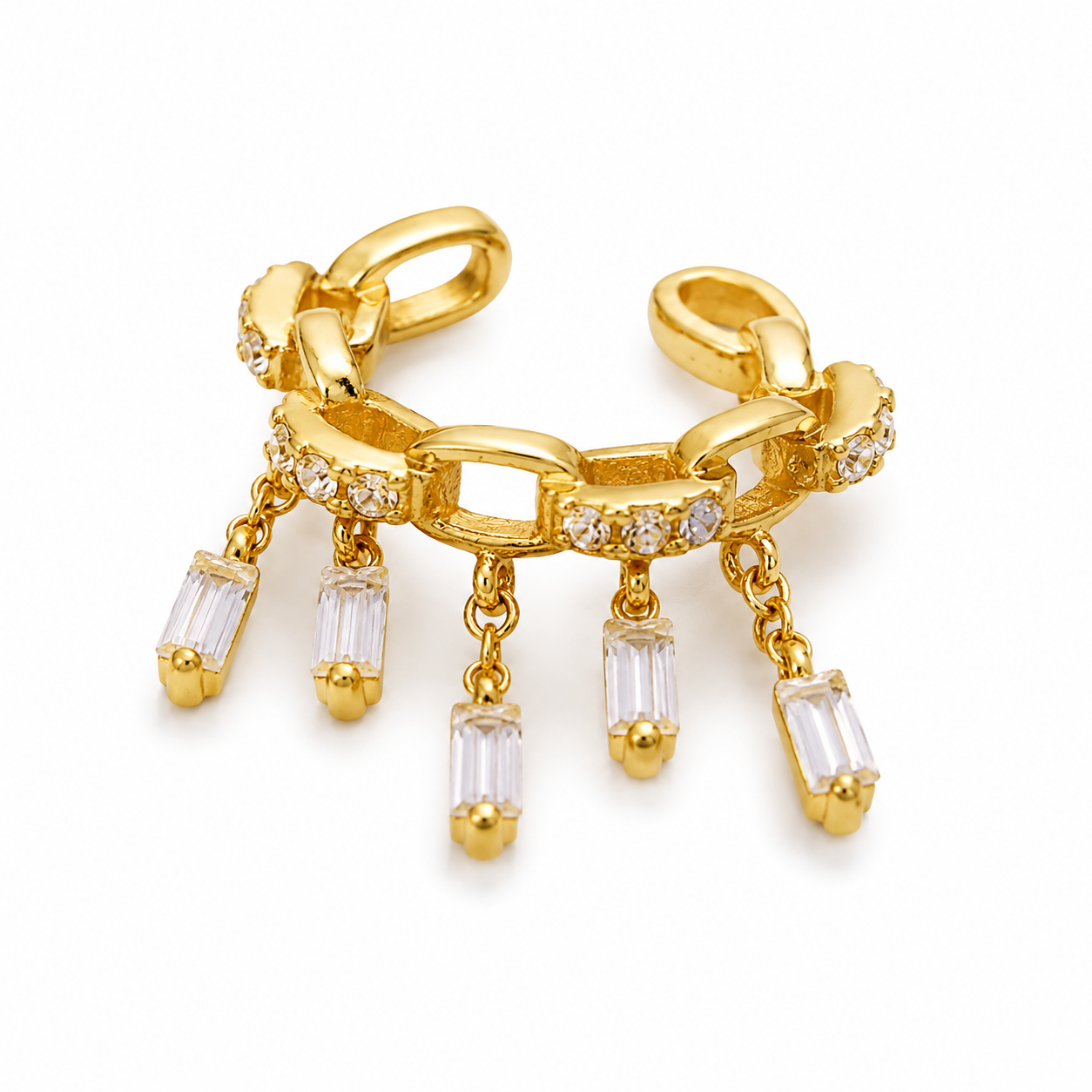 Ear cuff chaîne pampilles rectangle doré sans piercing