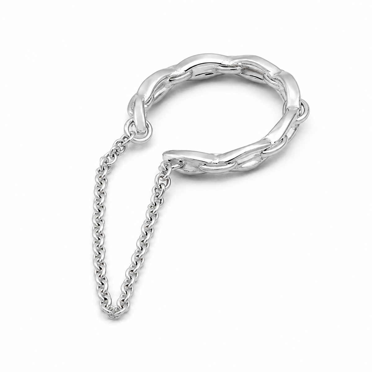 Ear cuff chaîne torsadé argenté, chaîne à gros maillons prolongée d'une chaînette