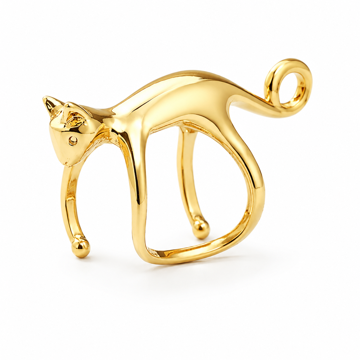 Ear cuff chat sculpté doré sans piercing