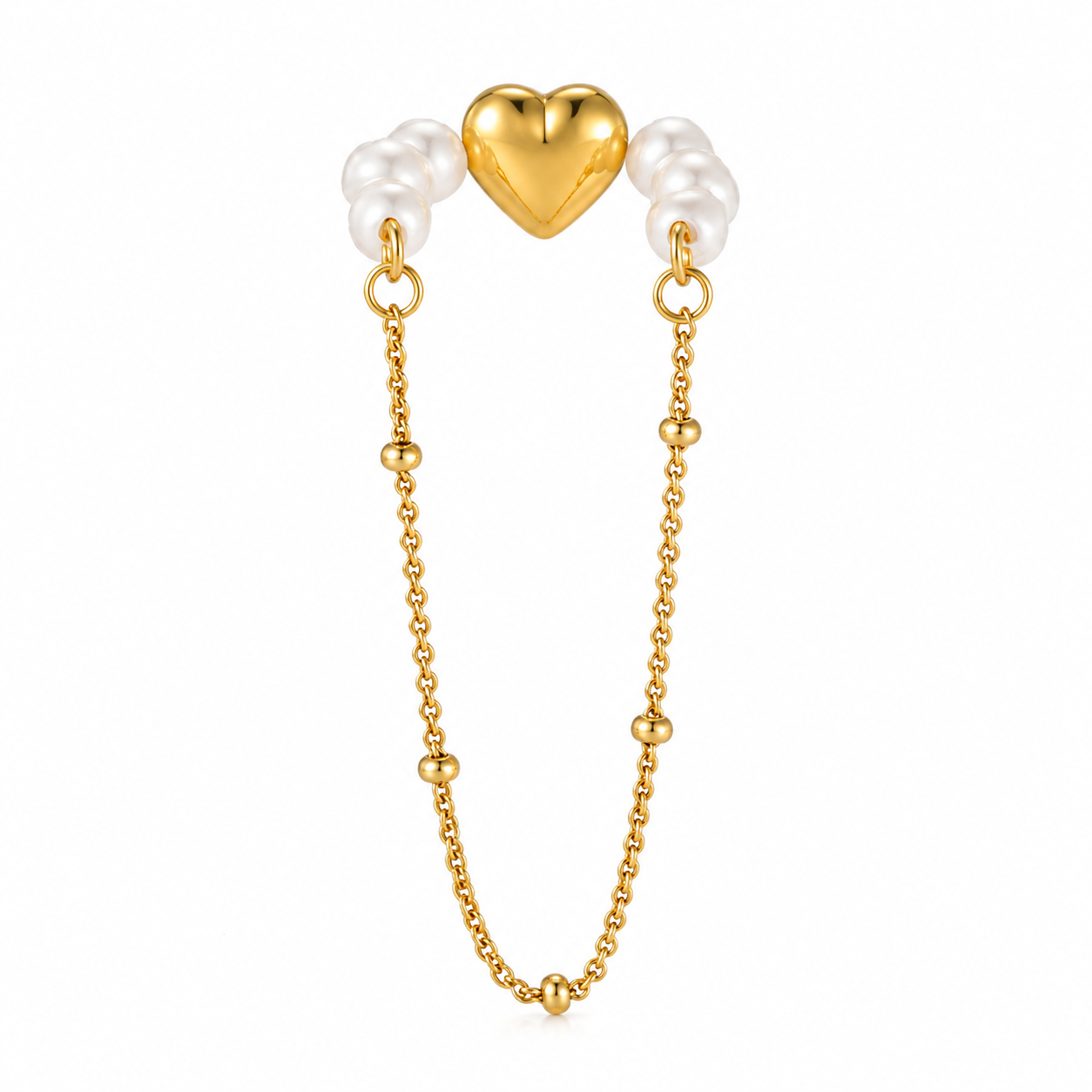 Ear cuff cœur chaîne perlée sans piercing