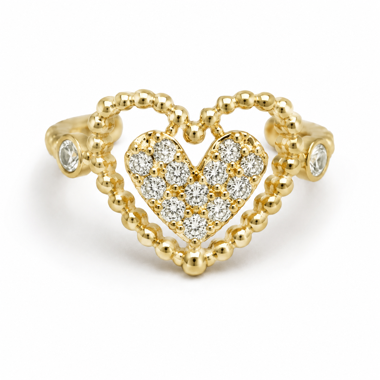 Ear cuff cœur perlé pavé doré sans piercing