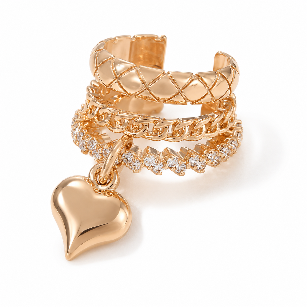Ear cuff croisé cœur pendant doré sans piercing