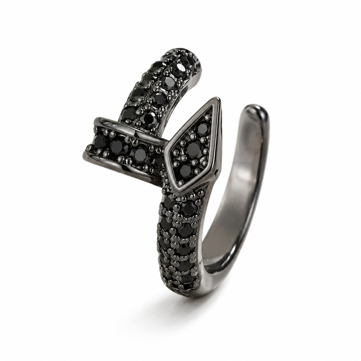 Ear cuff croisé géométrique noir, pierres noires sur métal sombre