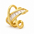Ear cuff croisé pavé baguette doré sans piercing