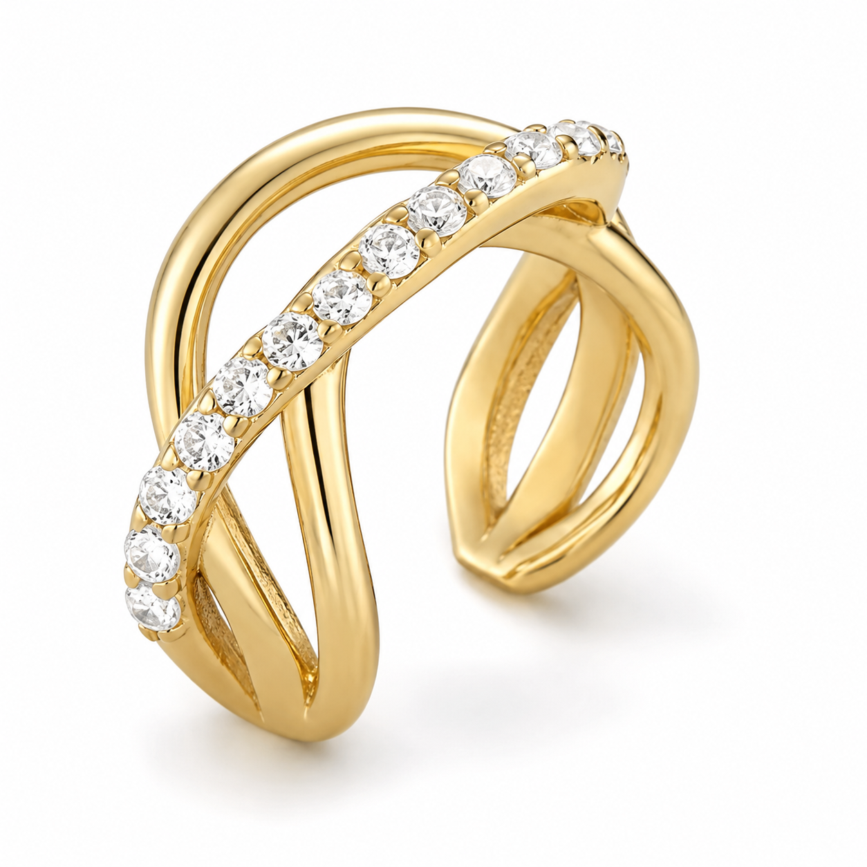 Ear cuff croisé pavé design doré sans piercing