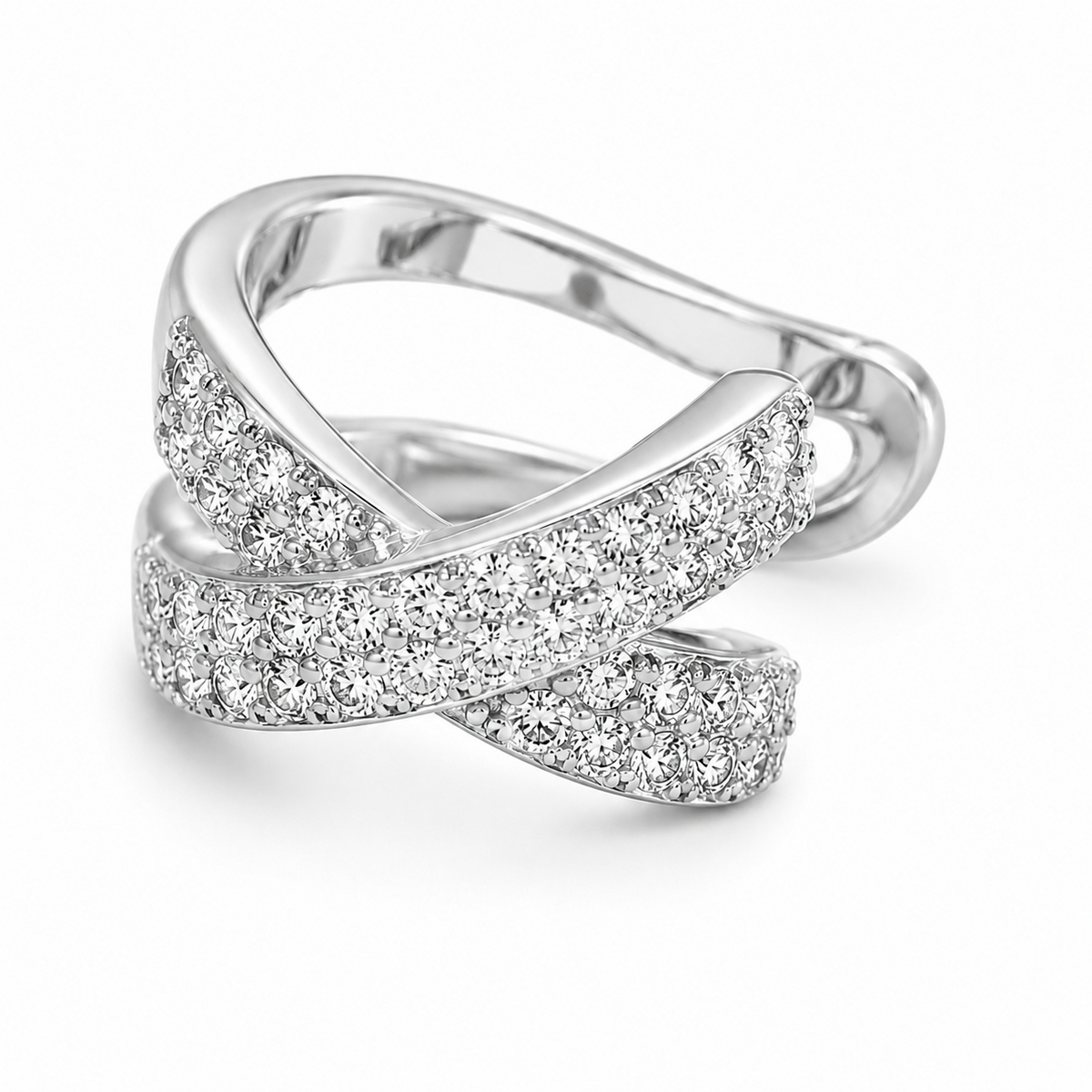 Ear cuff croisé pavé double rang argenté, X étincelant