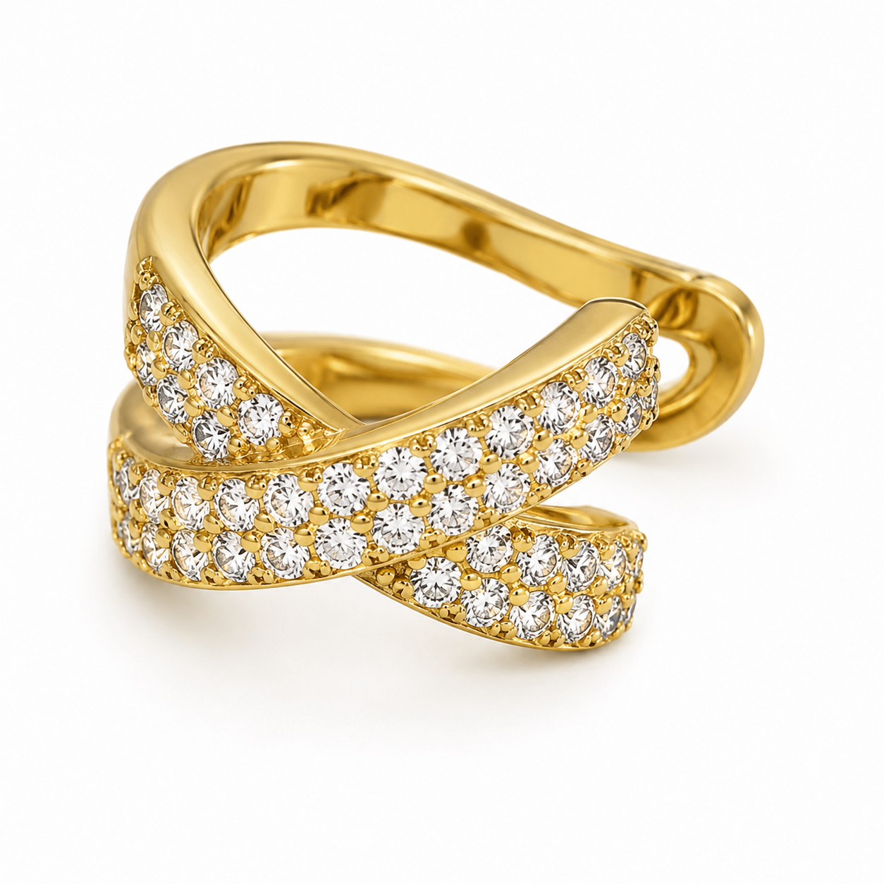 Ear cuff croisé pavé double rang sans piercing