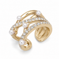 Ear cuff croisé perlé pavé doré sans piercing