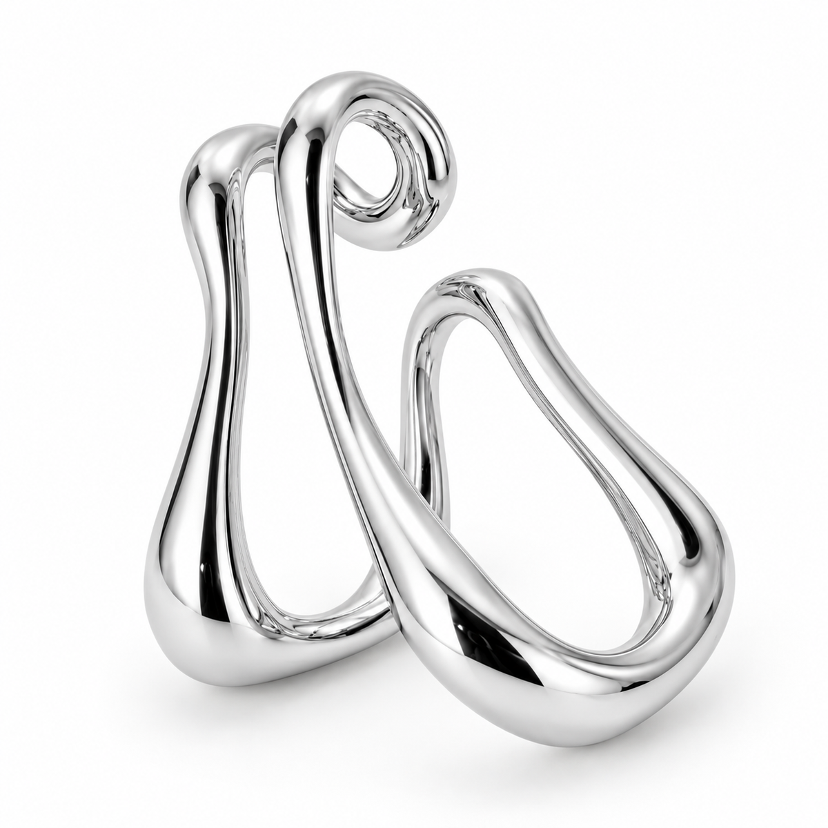 Ear cuff design organique argenté, courbes irrégulières au poli miroir