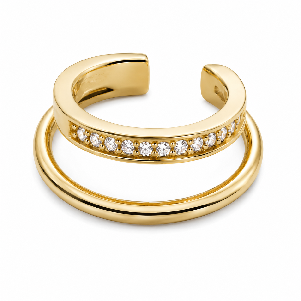 Ear cuff double anneau pavé doré sans piercing