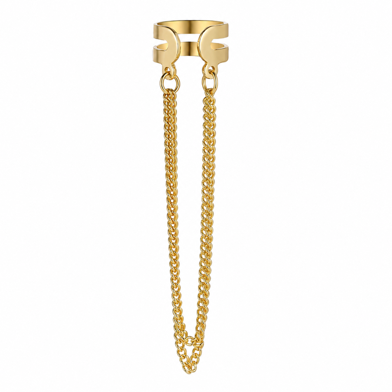 Ear cuff double chaîne pendante doré sans piercing