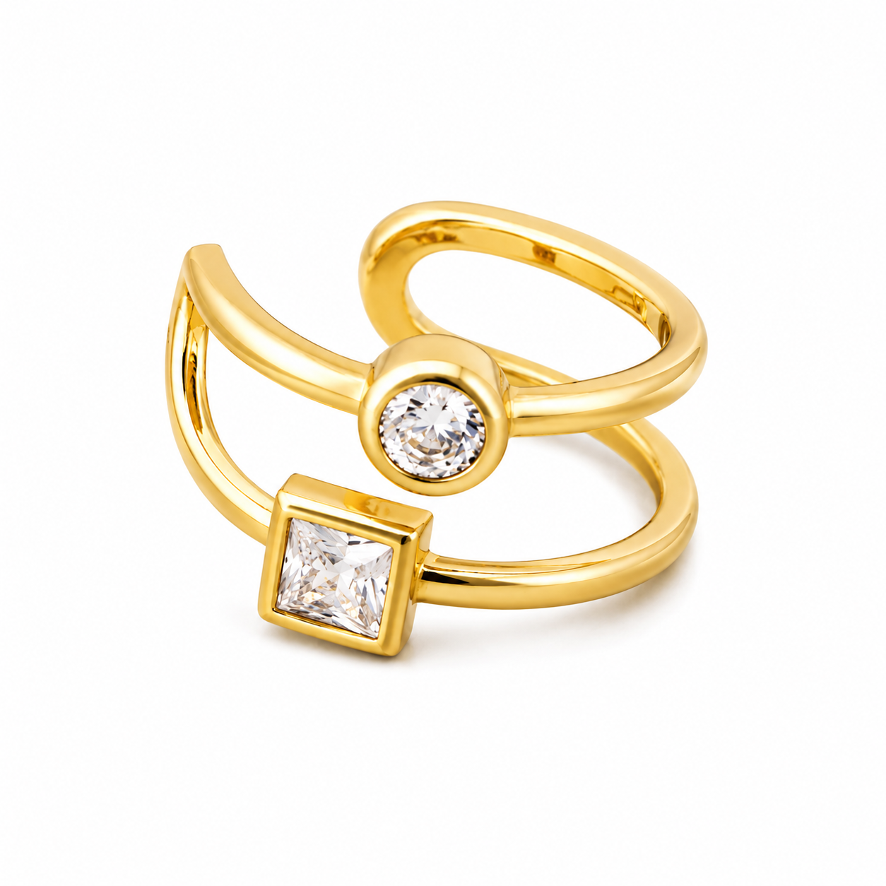 Ear cuff double cristaux géométriques doré sans piercing