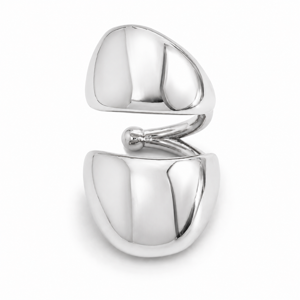 Ear cuff double géométrique argenté, formes de galets polis