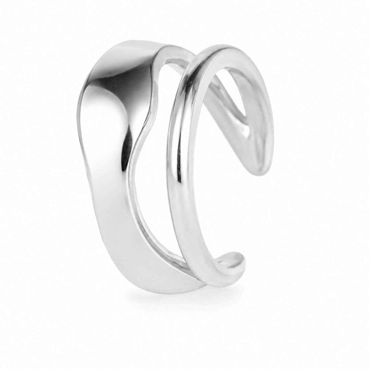Ear cuff double ligne argenté, deux joncs décalés