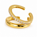 Ear cuff double ligne pavée doré sans piercing