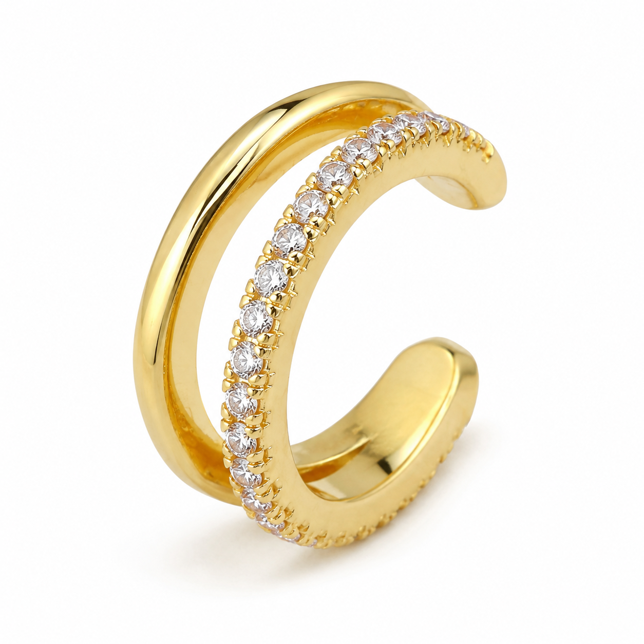 Ear cuff double pavé doré sans piercing
