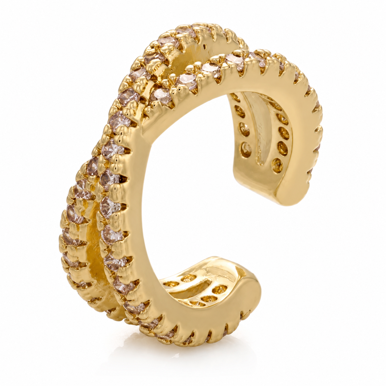 Ear cuff double rangée pavée doré sans piercing