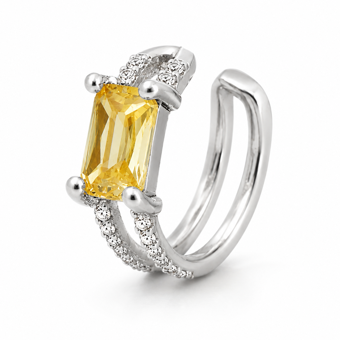 Ear cuff double rectangle pavé argenté sans piercing