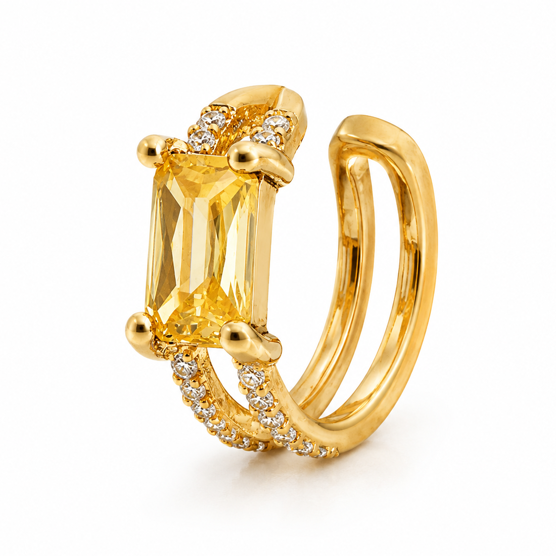 Ear cuff double rectangle pavé doré sans piercing
