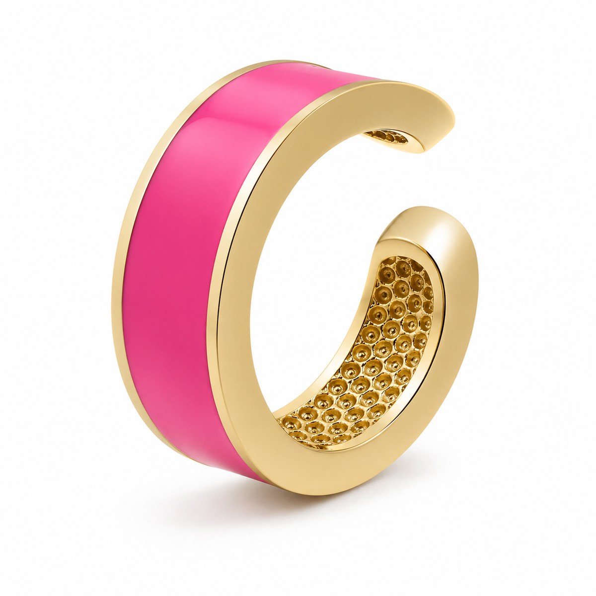 Ear cuff émaillé coloré rose fuchsia, intérieur doré texturé