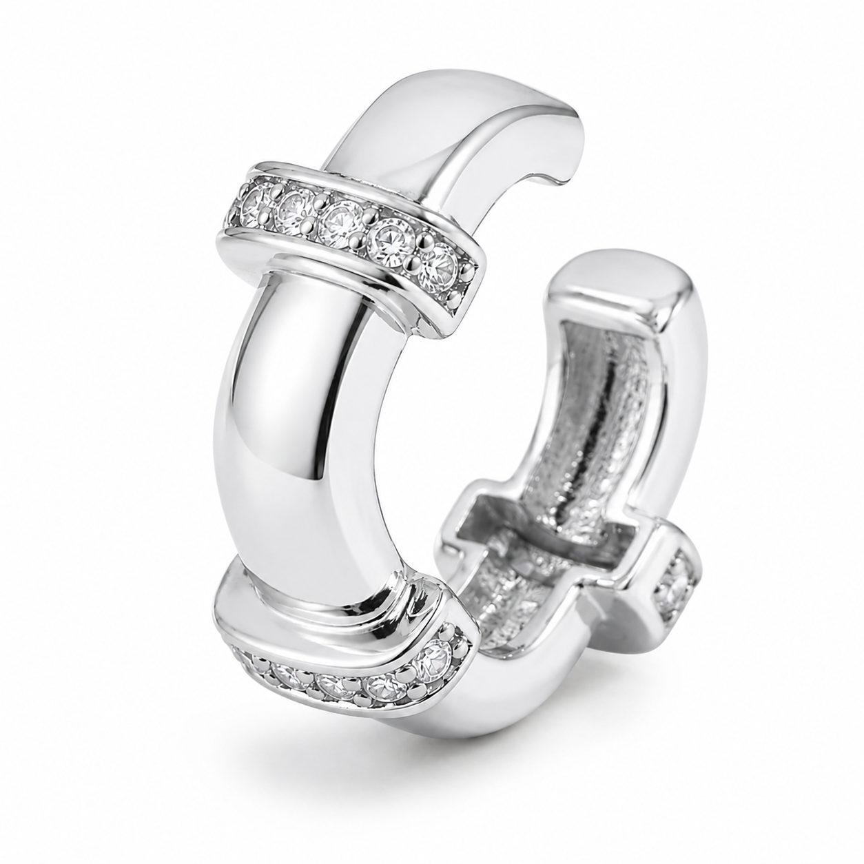 Ear cuff épais pavé croisé argenté sans piercing