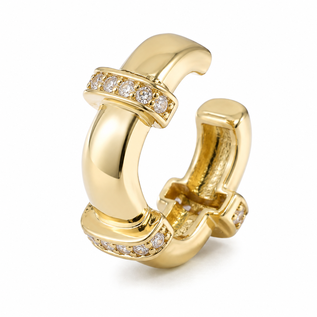 Ear cuff épais pavé croisé doré sans piercing