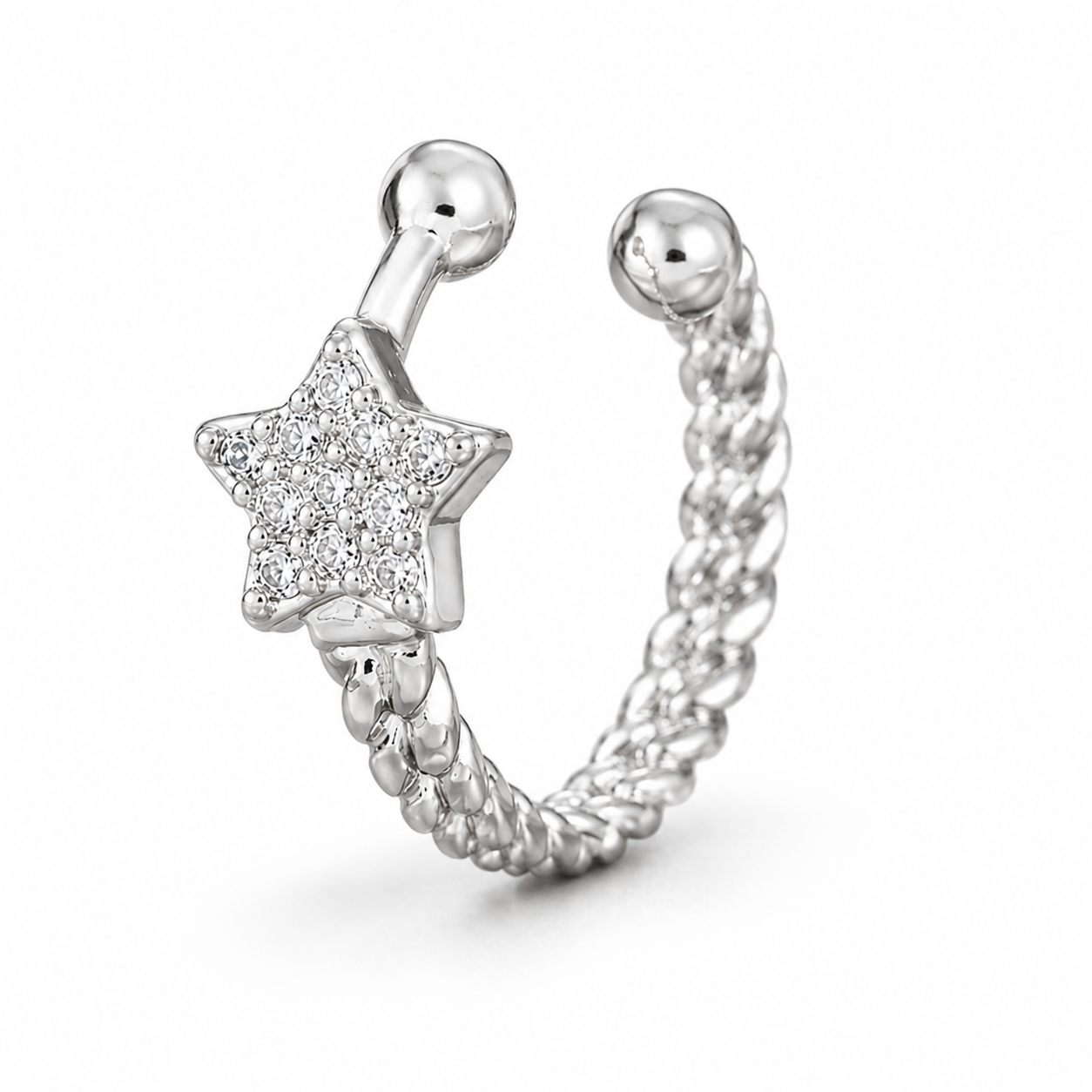 Ear cuff étoile torsadé argenté sans piercing