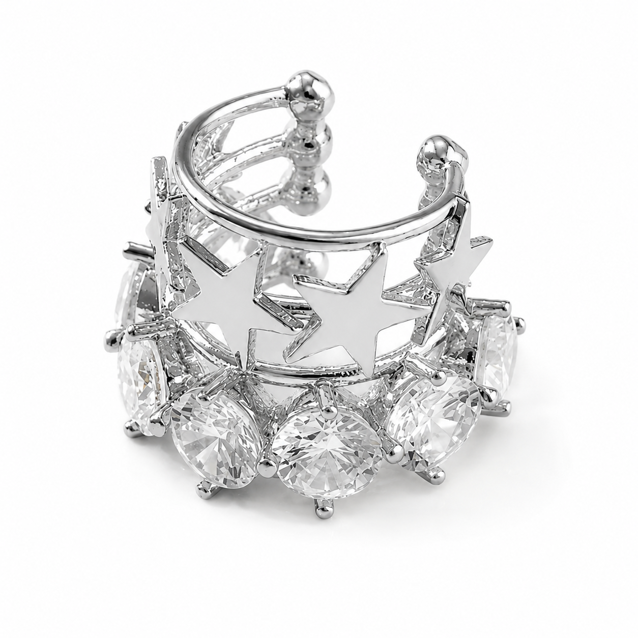 Ear cuff étoiles cristallines argenté sans piercing